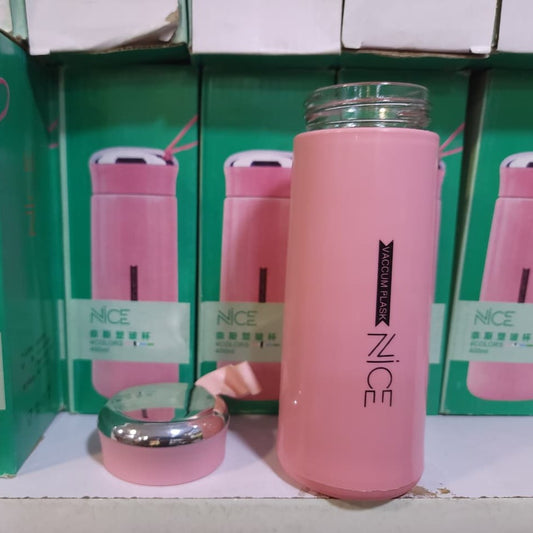 BPA Free Glass Water Bottle | 400ml Portable Tumbler | With Protective Plastic Shell | For School, Gym, Home & Office (Random colour)